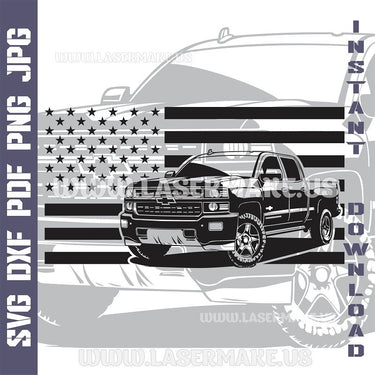 Chevrolet Silverado with American Flag SVG laser ready files - 3DWave.us